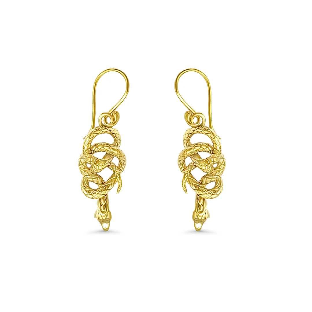 Gold Snake Earrings - Serpent Drop Dangle Statement Jewelry