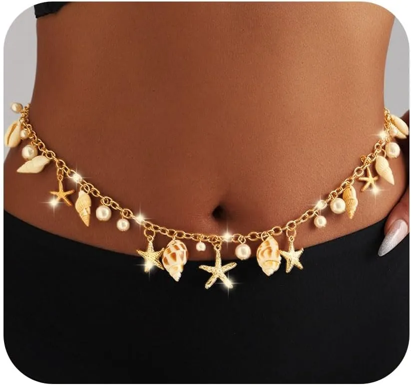 Gold Starfish Waist Chain Boho Seashell Belly Chains Summer Waist Belt Beach Body Chains for Women