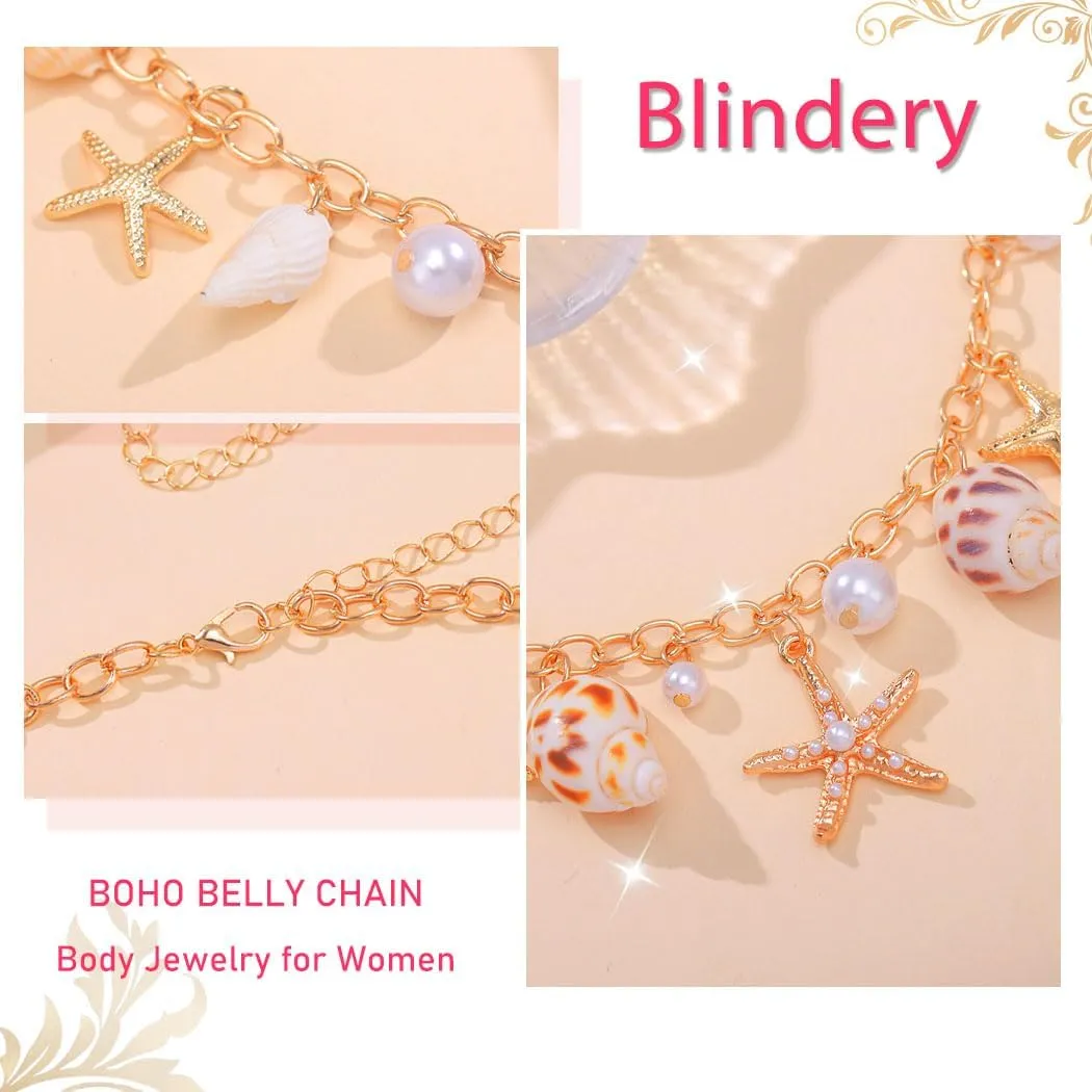 Gold Starfish Waist Chain Boho Seashell Belly Chains Summer Waist Belt Beach Body Chains for Women