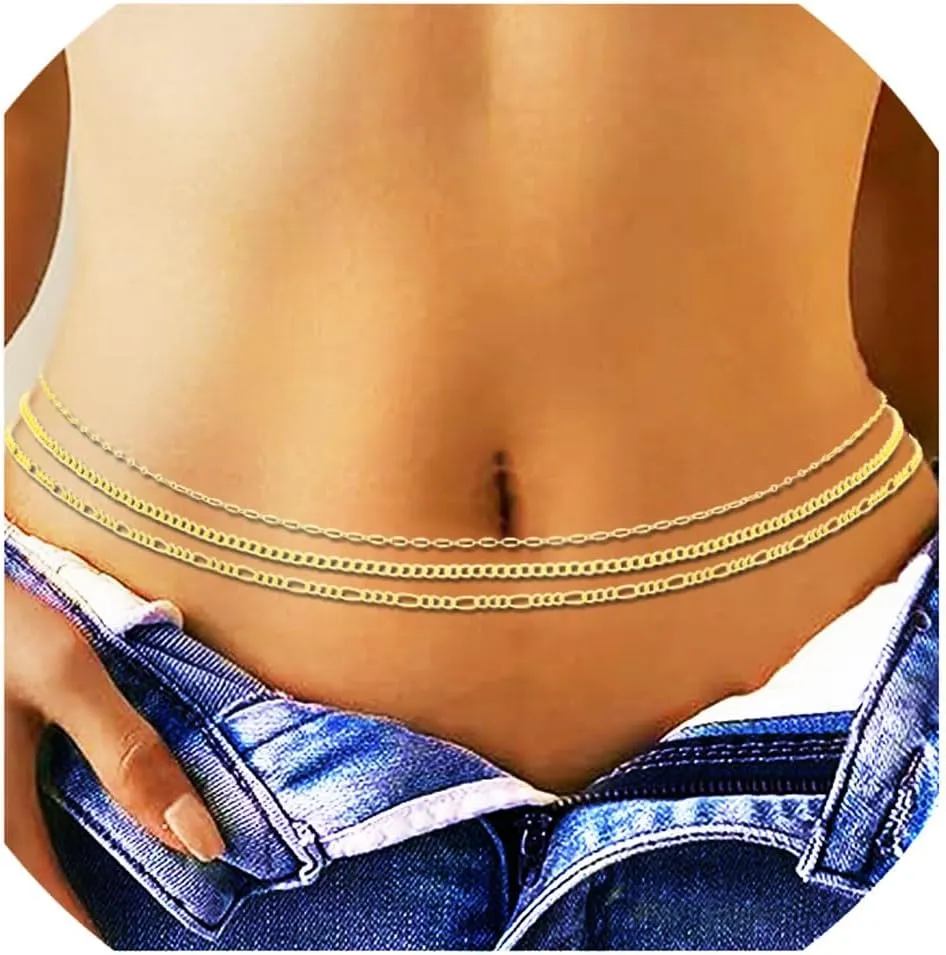 Gold Waist Belly Chain Boho Layered Sandbeach Bikini Body Jewelry for Women