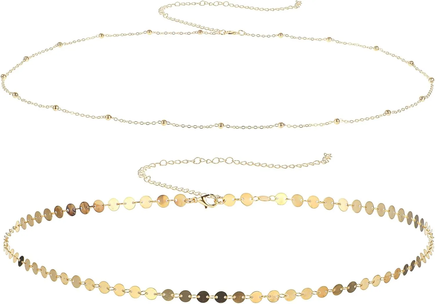 Gold Waist Chain 2PCS Plated Layered Body Chains Adjustable Sexy Summer Bikini Satellite Beads Pearl Coin Ornaments Dainty Beach Belly Accessories Jewelry Erogenous Waistband for Women