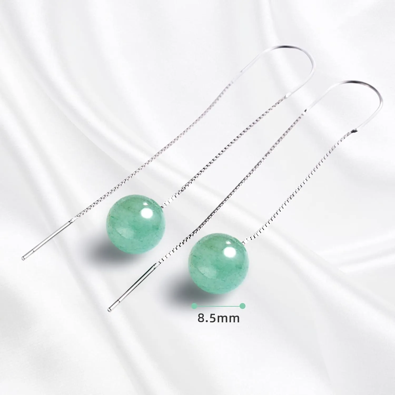 Green Jade Earrings for Women Girls Green Jade Earrings U Drop Dangle Threader Earrings Good Luck Gift for Back to School August and Birthday Gift