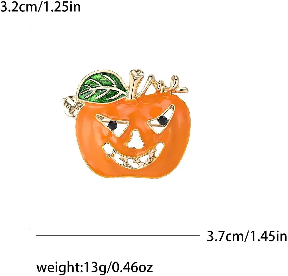 Halloween Pumpkin Brooches Women Yellow Metal Crystal Enamel Pin Plant Brooch