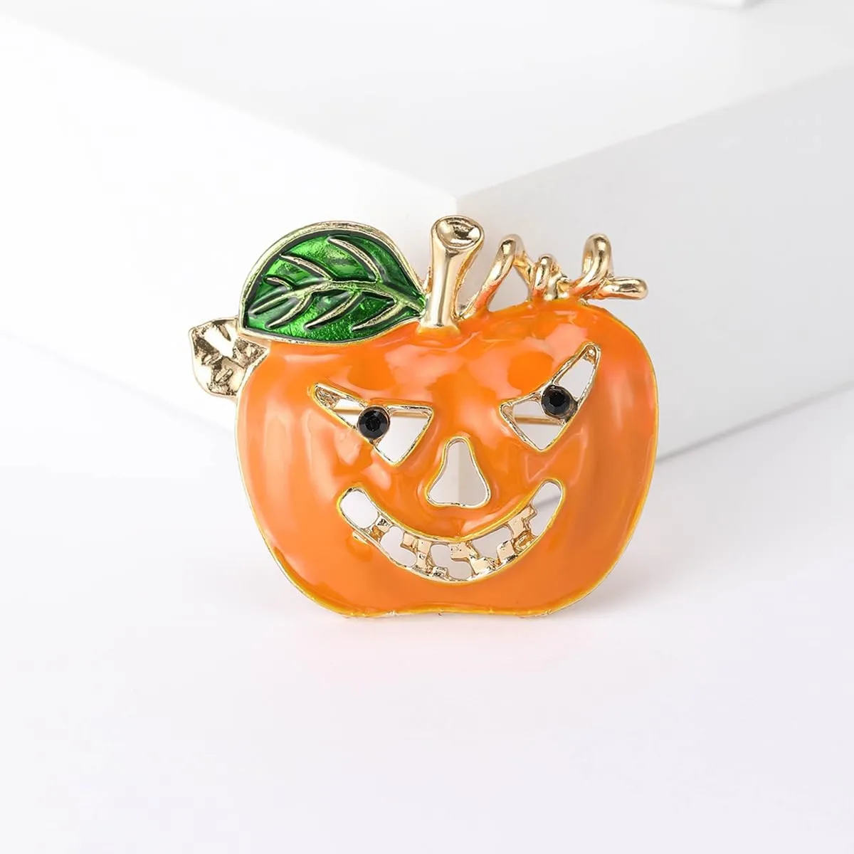 Halloween Pumpkin Brooches Women Yellow Metal Crystal Enamel Pin Plant Brooch