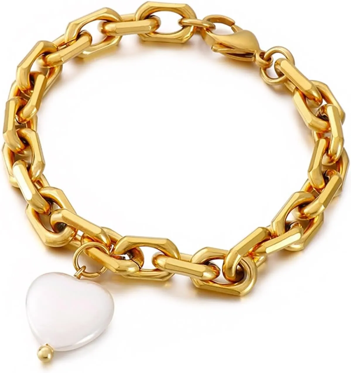 Handmade Bracelets for Women, Funny Bracelets with Heart Shell Pearl Stainless Steel