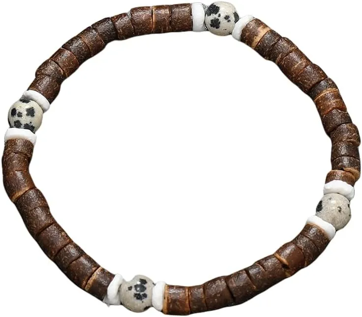 Handmade Coconut Shell Beads Bracelet for Stacking, Handmade Braided Woven Adjustable Bracelet for Women Men-B