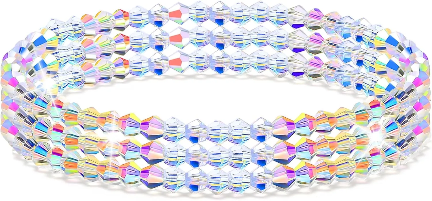 HANGINTHERE 3 Pcs 4mm Austrian Crystal Stretch Bracelets Set for Women,Boxed,Stackable Gift Bracelets for Birthdays, Mothers Day