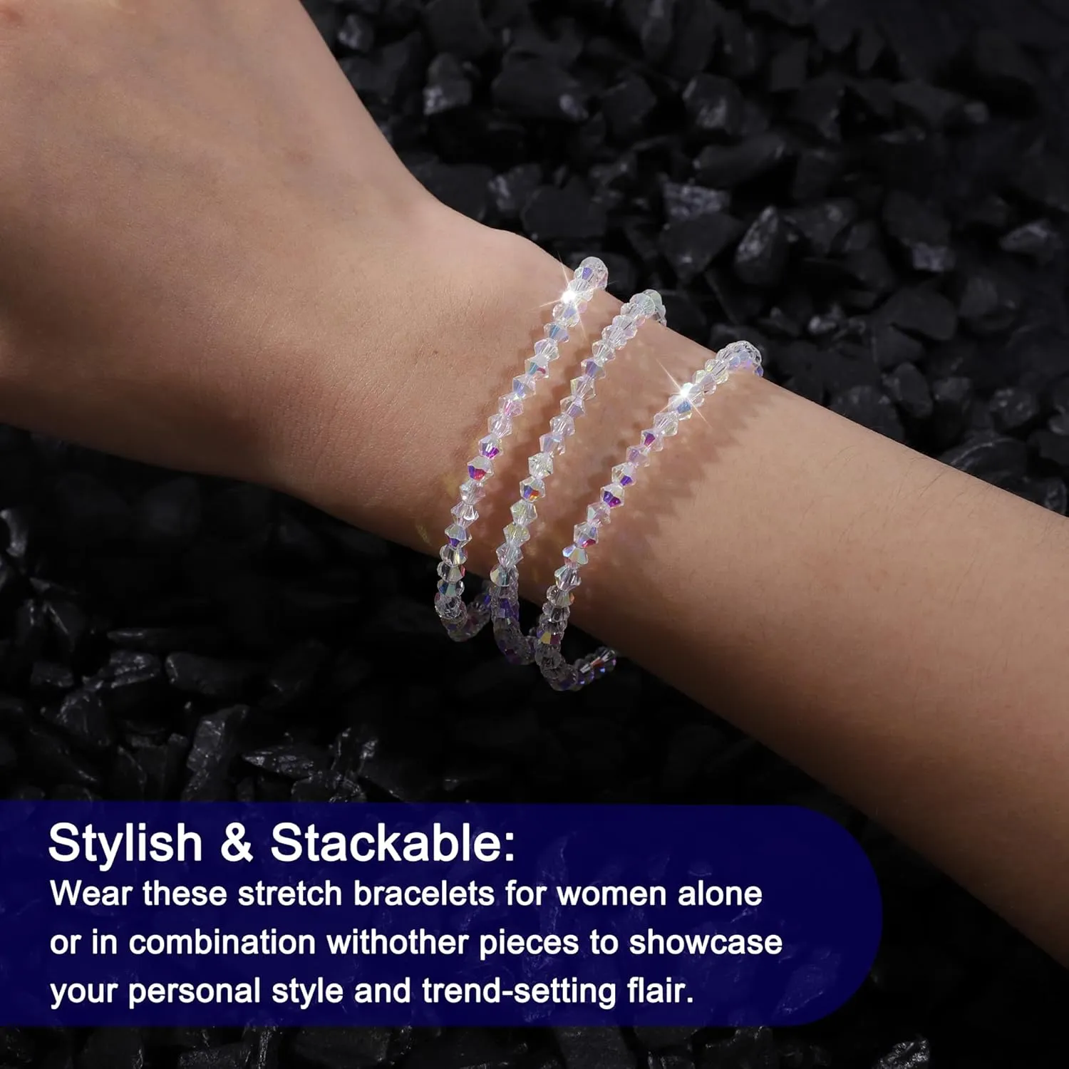 HANGINTHERE 3 Pcs 4mm Austrian Crystal Stretch Bracelets Set for Women,Boxed,Stackable Gift Bracelets for Birthdays, Mother??s Day