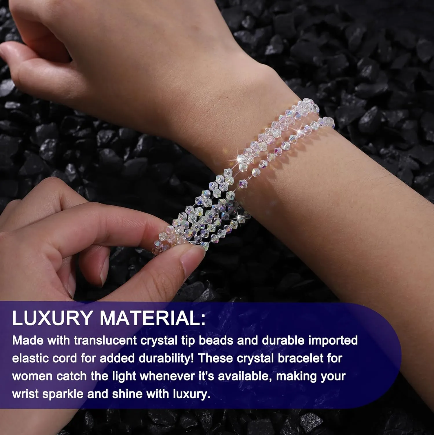 HANGINTHERE 3 Pcs 4mm Austrian Crystal Stretch Bracelets Set for Women,Boxed,Stackable Gift Bracelets for Birthdays, Mother??s Day