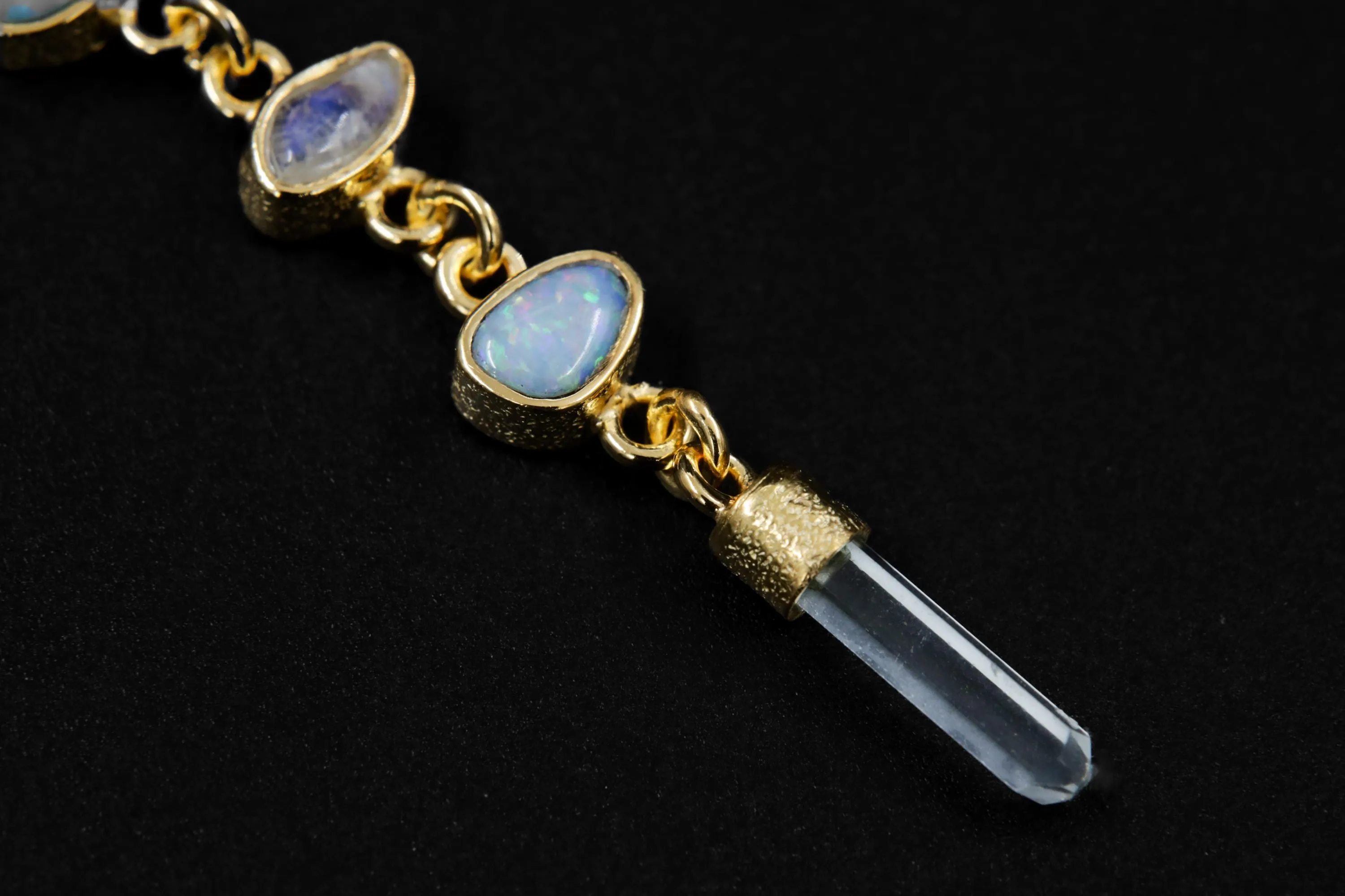 Harmonious Round Zircon, Aquamarine, Australian Opal Doublet & Blue Moonstone Pendant, Texture, 18k Gold-Plated Sterling Silver, Unique Gift