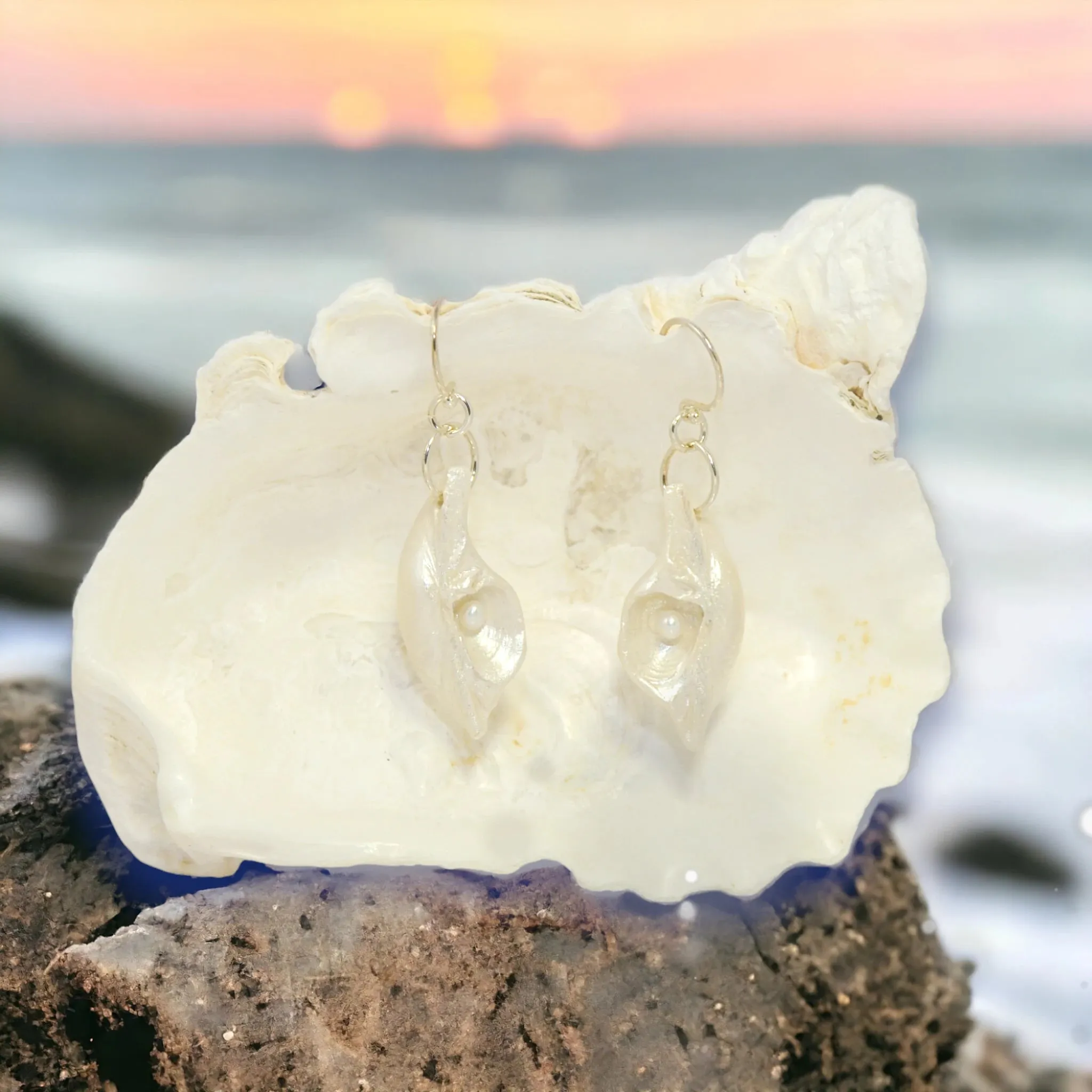 Harmony Freshwater Pearls Island Goddess Seashell Earrings