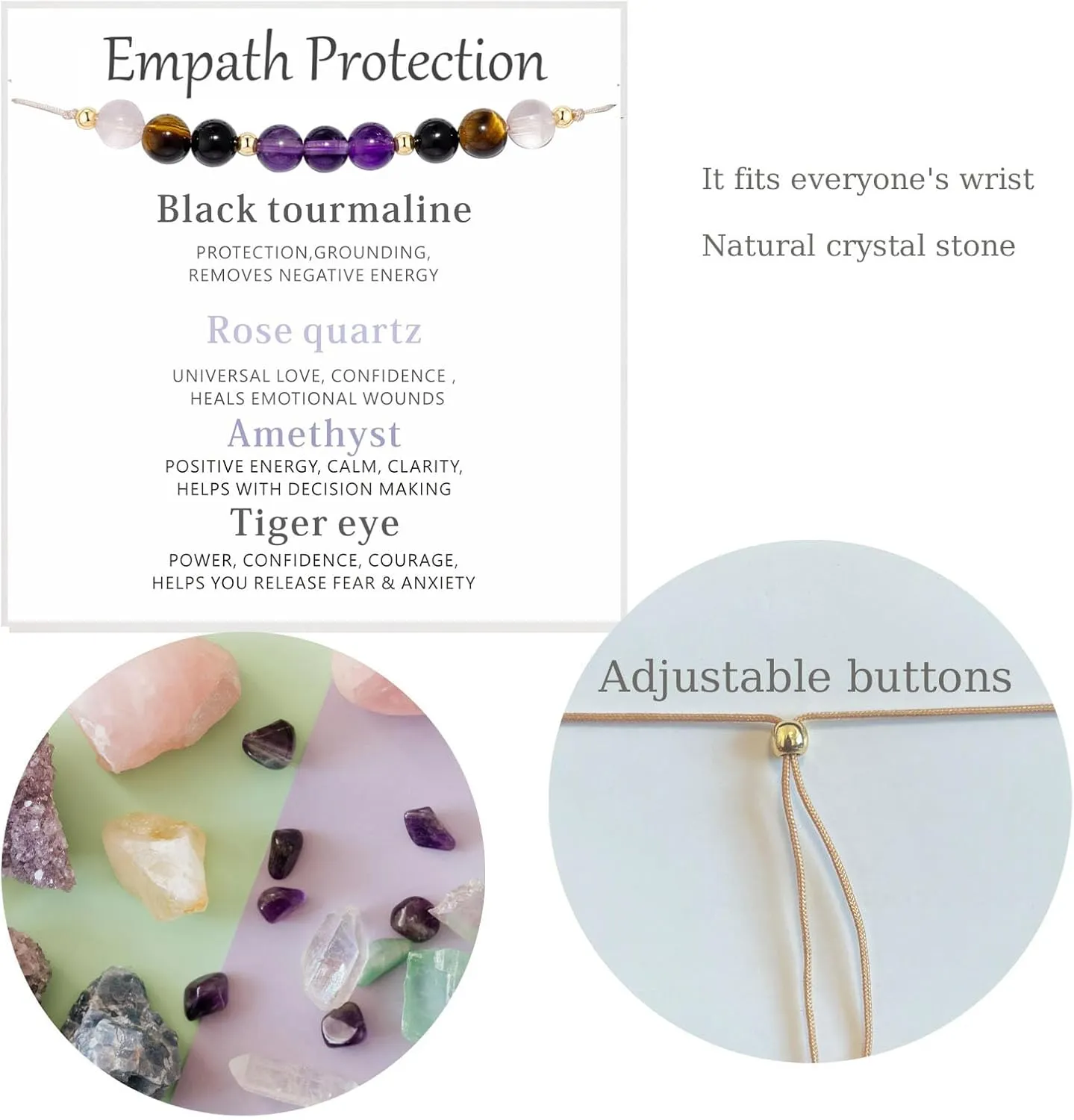 Healing Crystal Bracelet for Women/Men Crystal Bracelets Spiritual Natural Healing Crystal Stones Bracelet Empath Protection Crystal Bracelet Healing Crystal Jewelry
