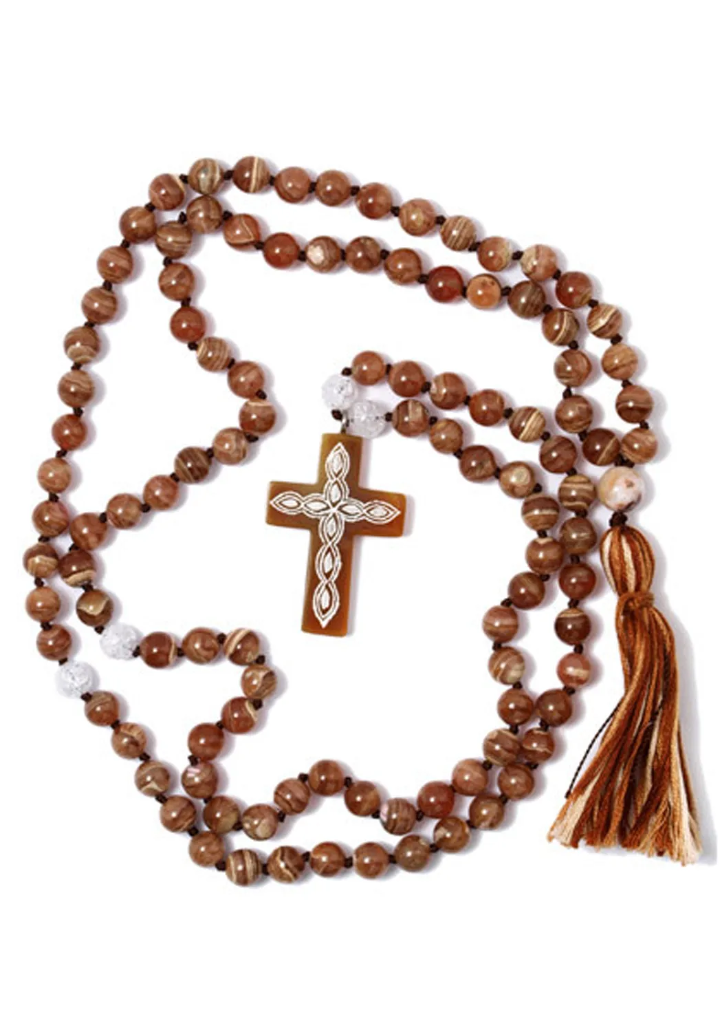 Heart Chakra Rhodochrosite Mala Bead Cross Necklace