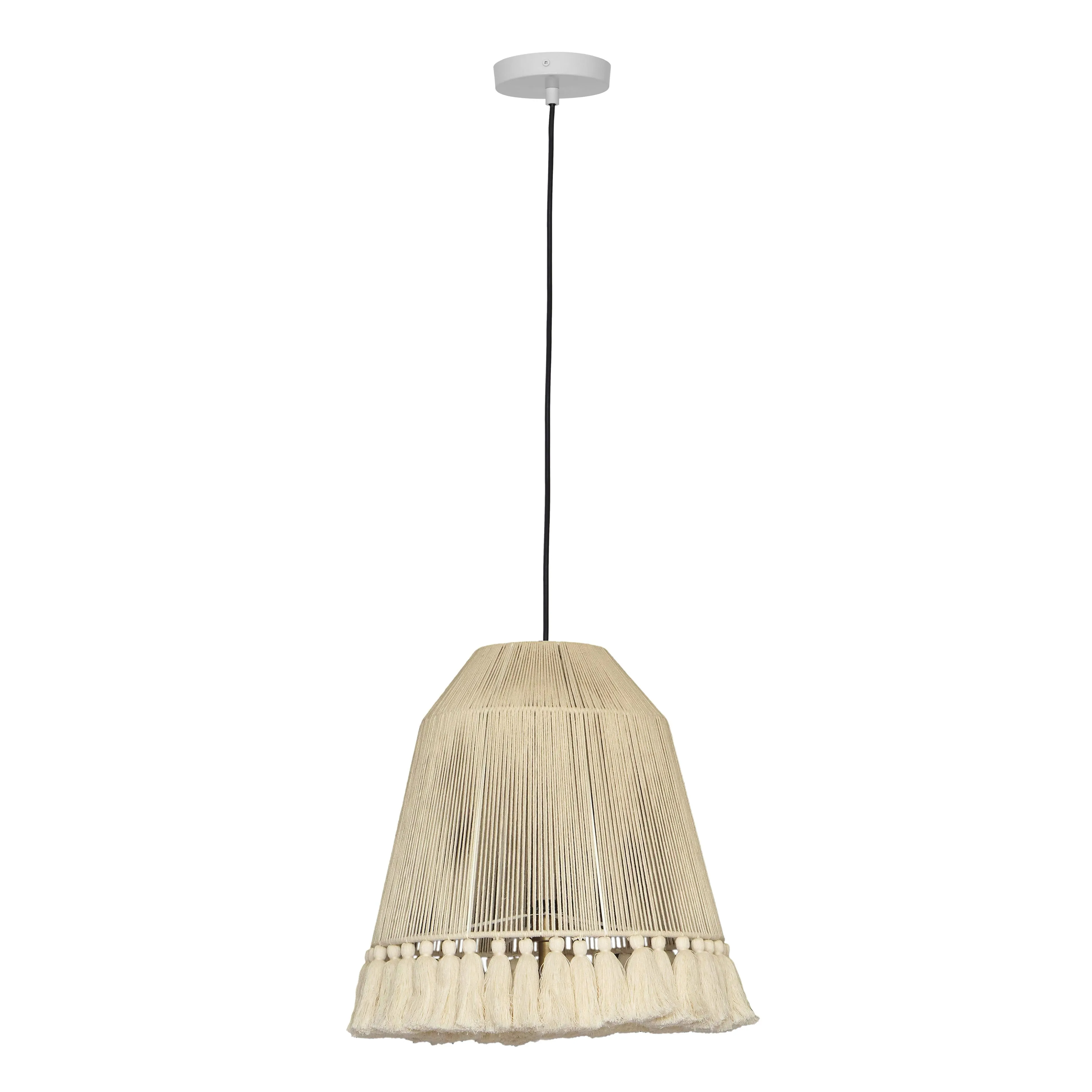 Helen White Cotton Tasseled Pendant Lamp