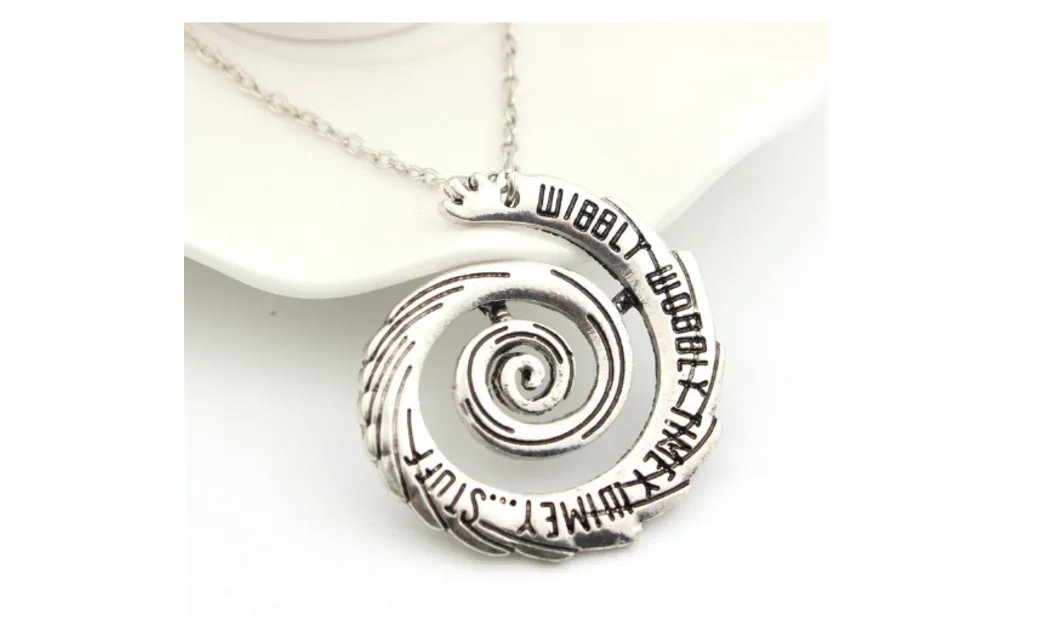 Hollow Spiral Wibbly Wobbly Time Wimey English Letter Pendant Necklace