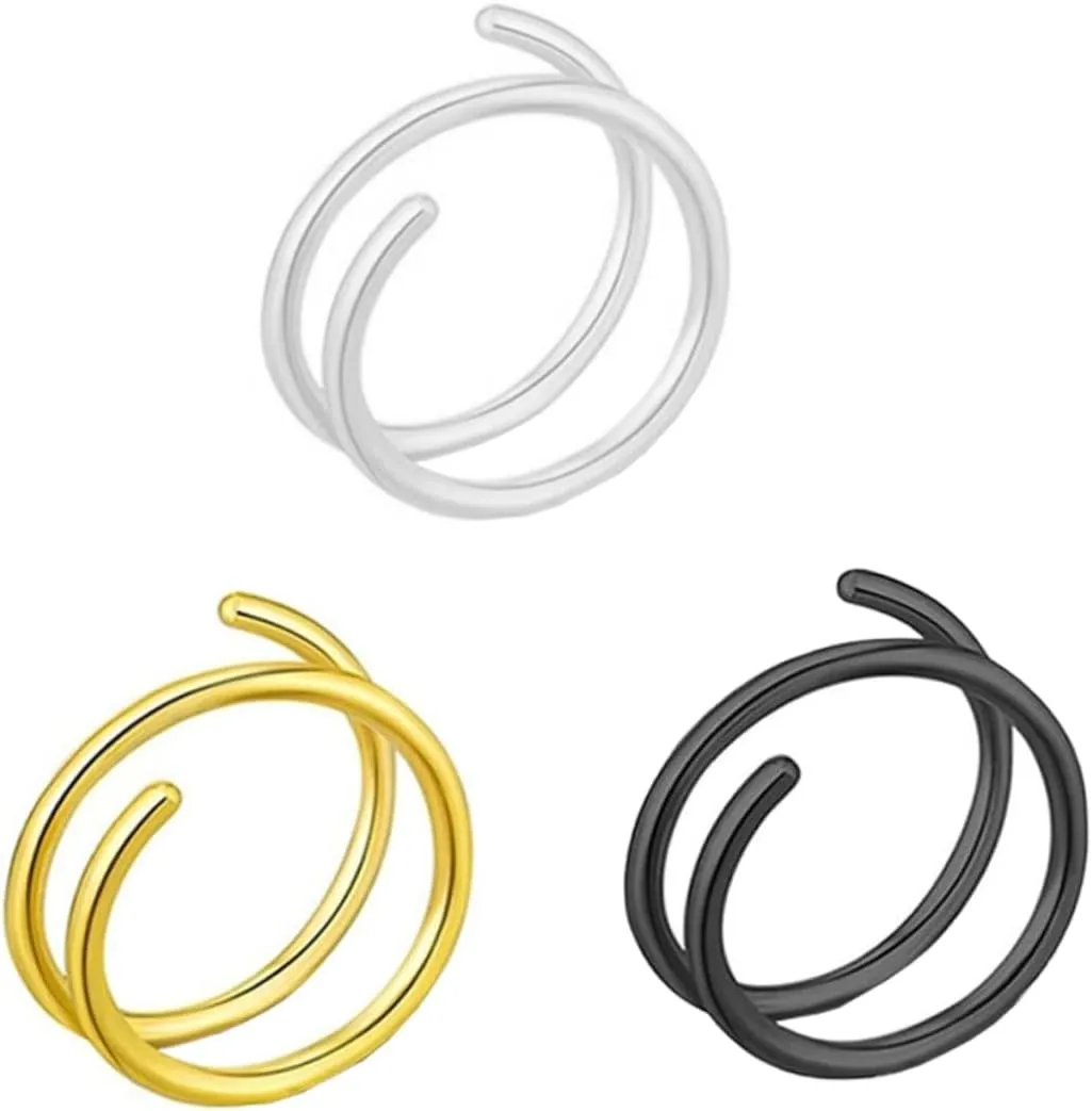 Homoyoyo 3Pcs Stainless Steel Spiral Nose Rings Stylish Nose Clips for Women Elegant Body Jewelry Accessories for Birthdays Holidays