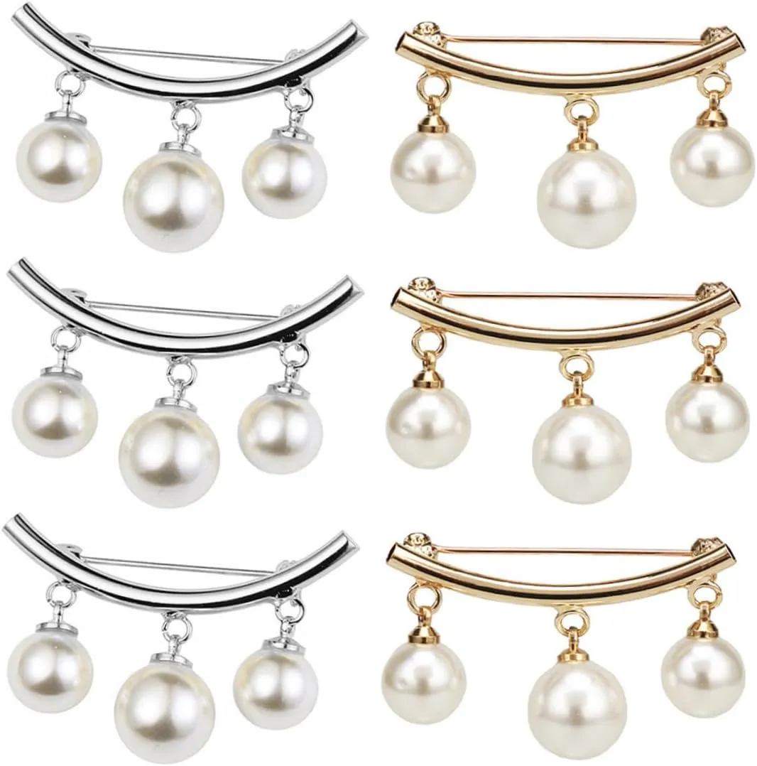 Homoyoyo Silk Scarf Fasten Clip Breast Pin Neckerchief Brooches Collar Tighten Pin Lightweight Party Clip Dangle Pearl Brooch