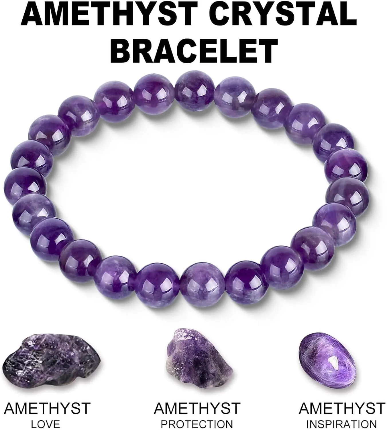 HOZEAL Handmade Amethyst Bracelet, Love Friendship Crystal Stone Protection Spiritual Amethyst Bracelet, Business Money Wealth Prosperity Good Luck Energy Beaded Bracelets for Men Women