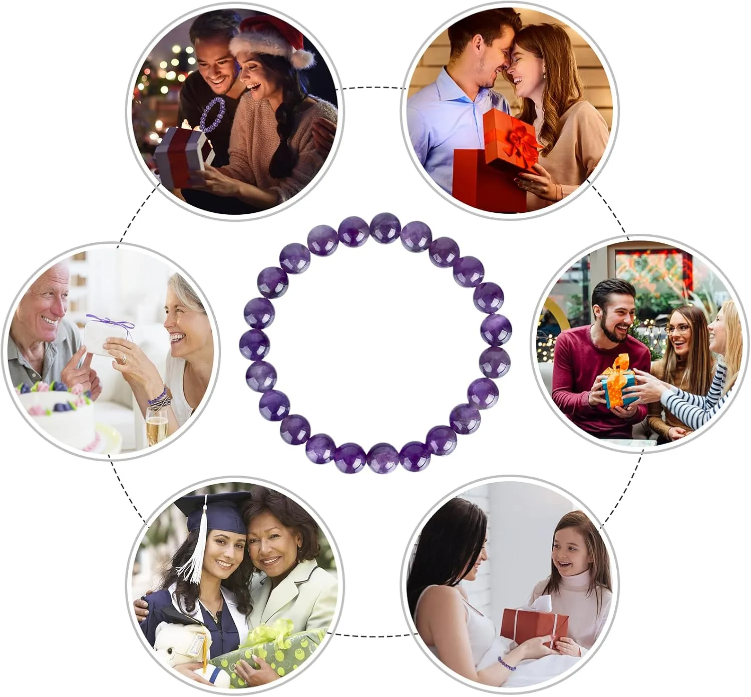 HOZEAL Handmade Amethyst Bracelet, Love Friendship Crystal Stone Protection Spiritual Amethyst Bracelet, Business Money Wealth Prosperity Good Luck Energy Beaded Bracelets for Men Women