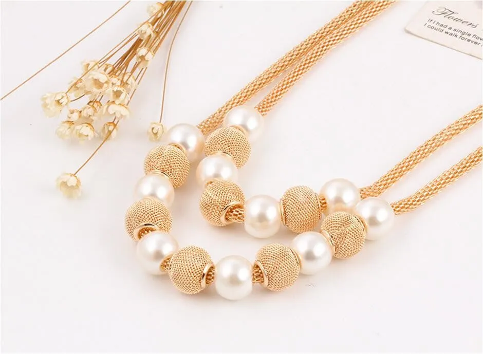 Imitation Pearl Metal Ball Beaded Double Necklaces & Pendants For Women
