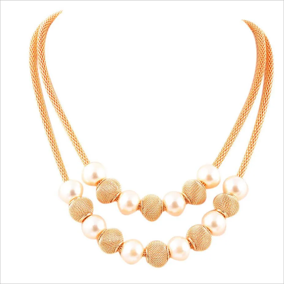 Imitation Pearl Metal Ball Beaded Double Necklaces & Pendants For Women