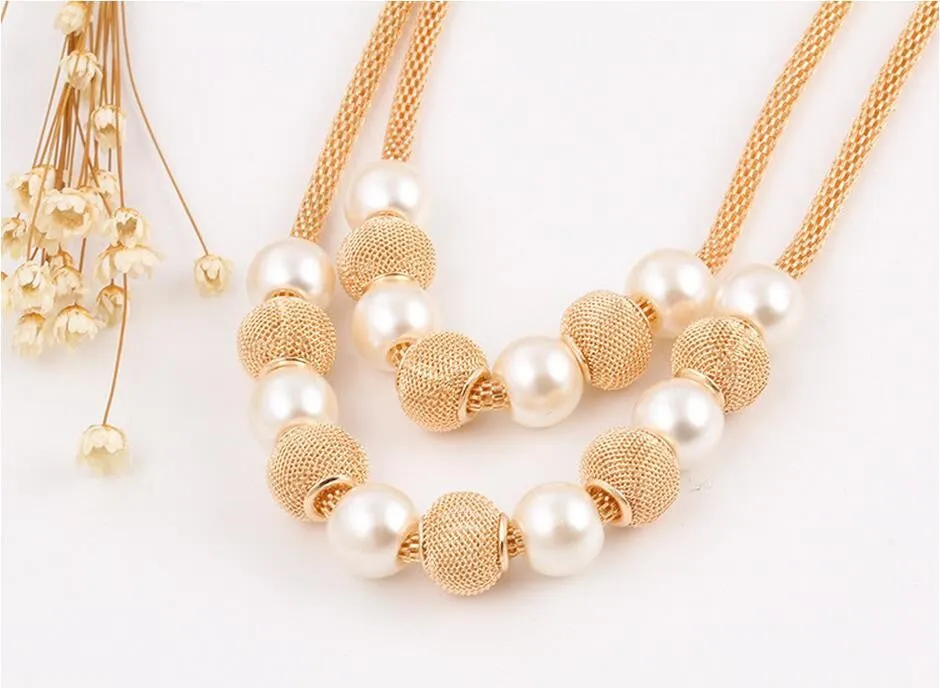 Imitation Pearl Metal Ball Beaded Double Necklaces & Pendants For Women