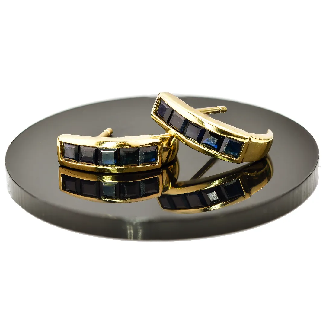 Ink Blue Sapphire Earrings Hoop Look Gold Plated Sterling Silver