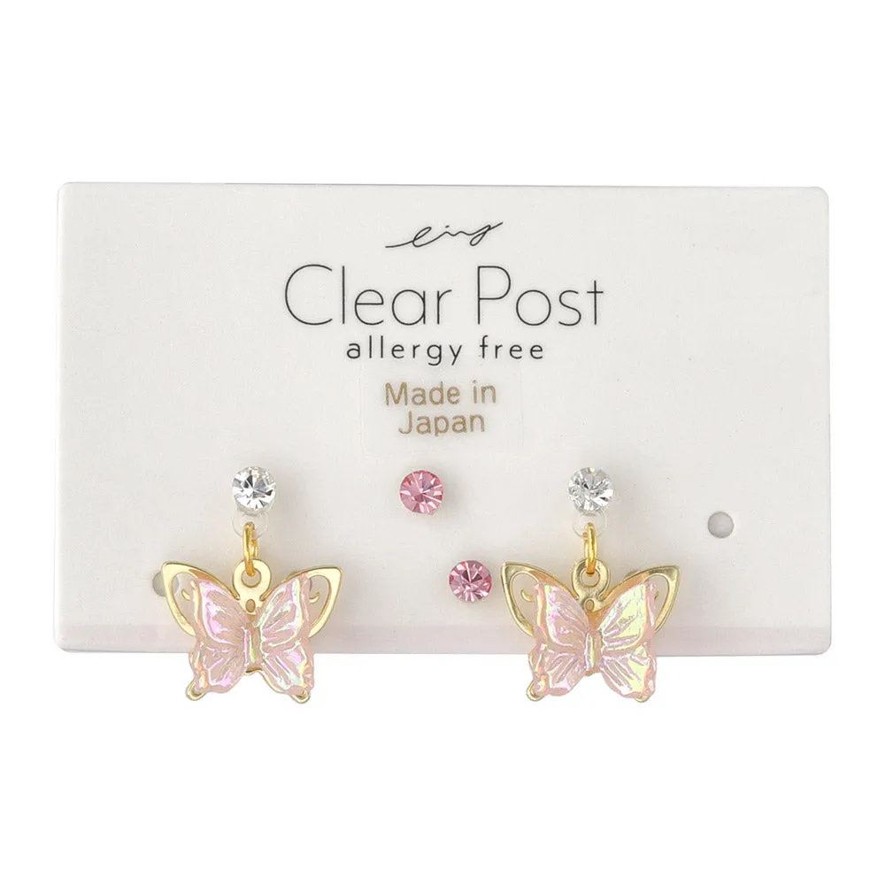 Iridescent Butterfly Plastic Earring Set