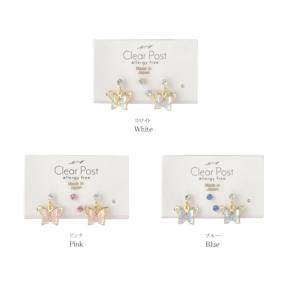Iridescent Butterfly Plastic Earring Set