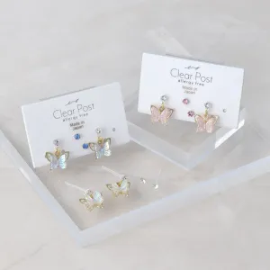 Iridescent Butterfly Plastic Earring Set