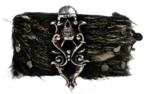 I.V.Y. - "FORBIDDEN COLLECTION - SKULL CUFF" with Metallic Leather and Sterling Silver Accents