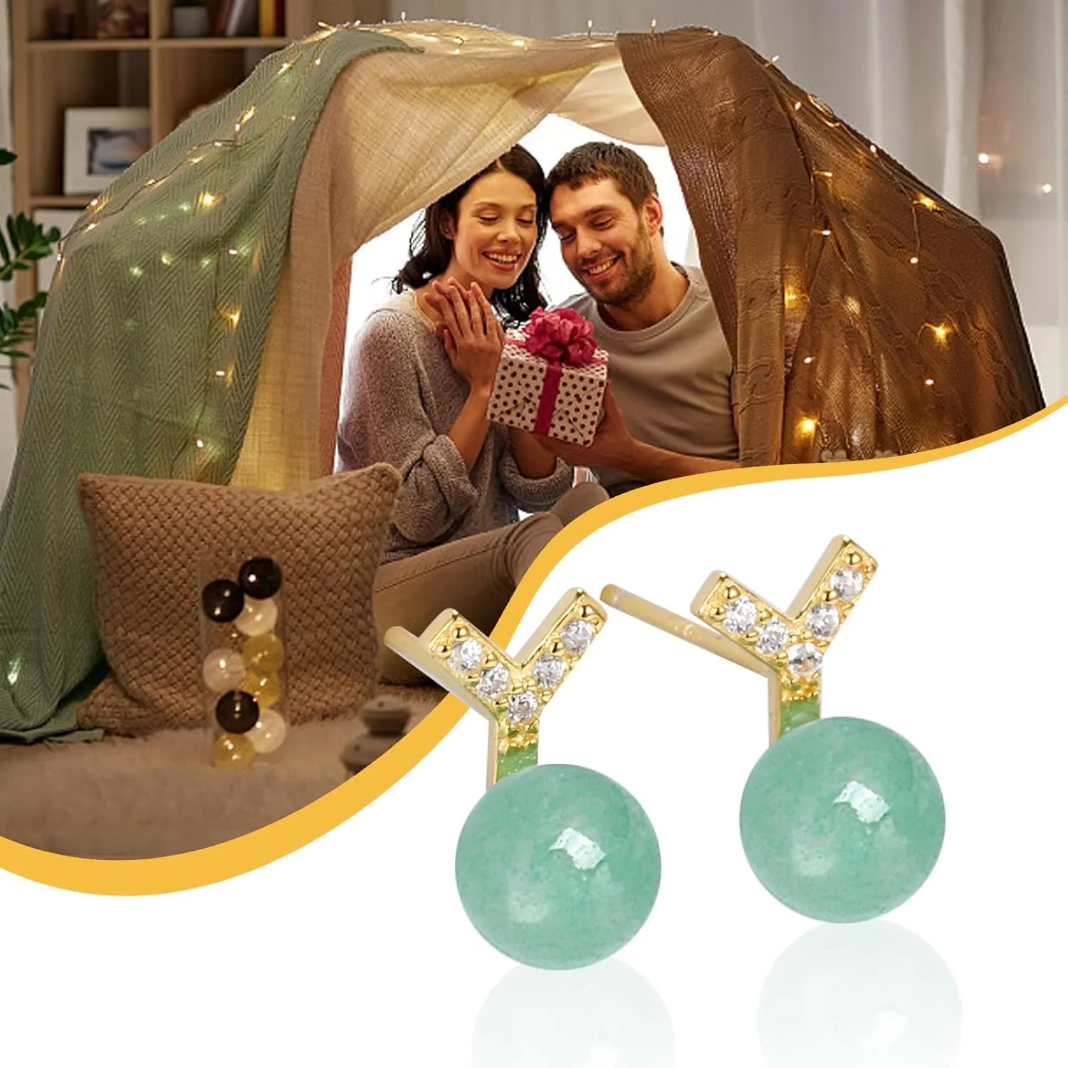 Jade Earrings Studs,Green Jade Earrings for Women,925 Sterling Silver Earrings Studs for Sensitive Ears,Handmade Jade Earrings for Birthday Anniversary (gold, Y)