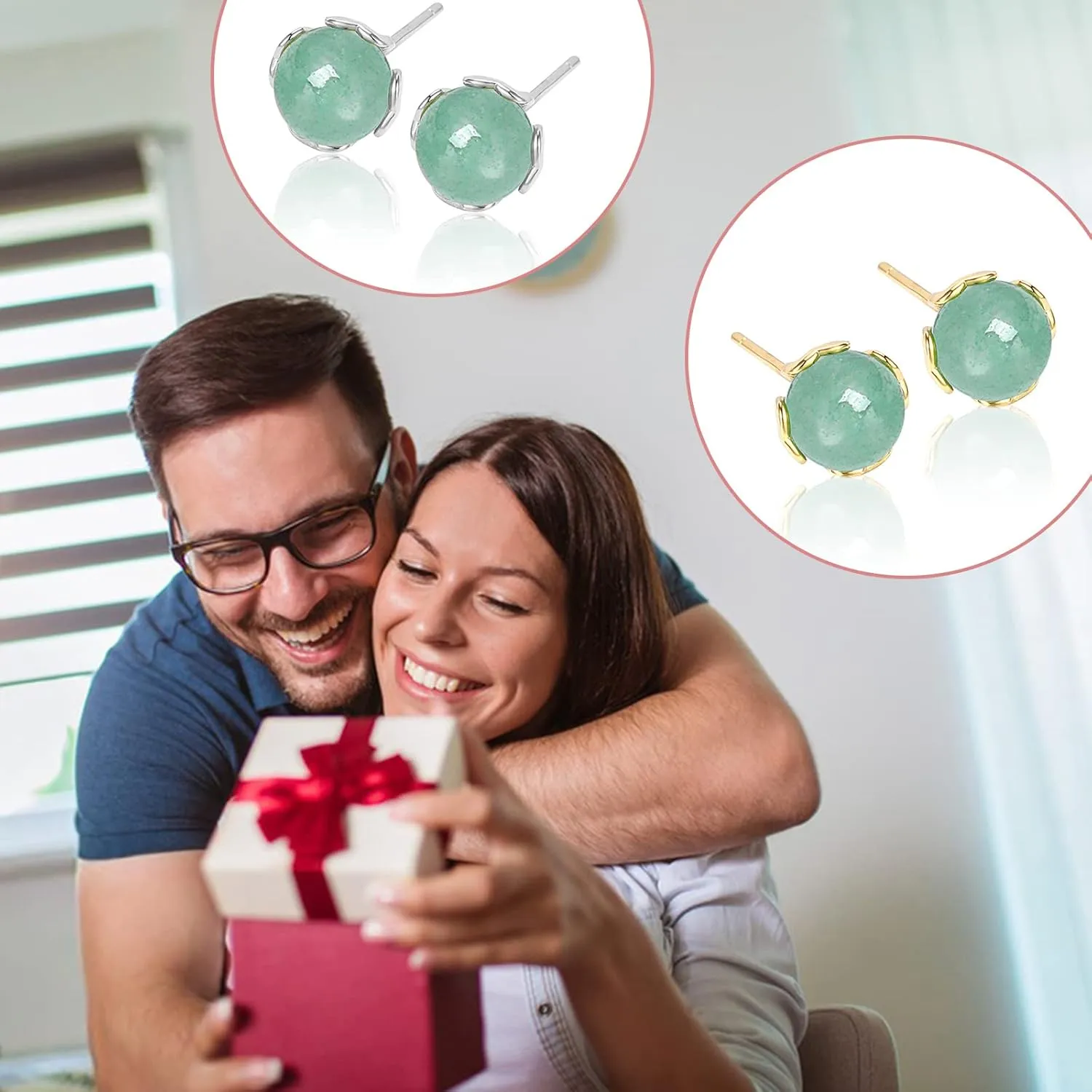 Jade Earrings Studs,Green Jade Earrings for Women,925 Sterling Silver Earrings Studs for Sensitive Ears,Handmade Jade Earrings for Birthday Anniversary (silver, love)