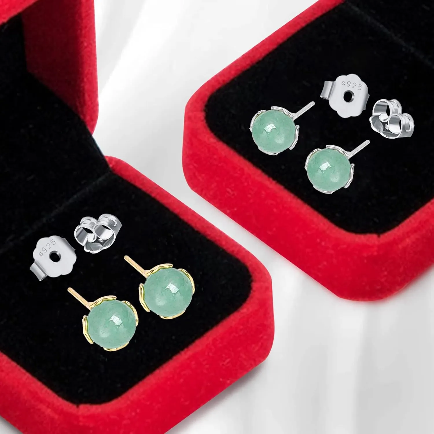 Jade Earrings Studs,Green Jade Earrings for Women,925 Sterling Silver Earrings Studs for Sensitive Ears,Handmade Jade Earrings for Birthday Anniversary (silver, love)