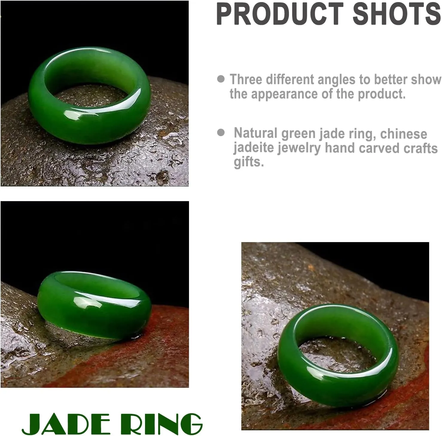Jade Ring- Natural Green/White Hetian Jade, Green Jade Rings for Women Men, Jade Jewelry Crafts Gifts for Women(Ring Size:5-12)