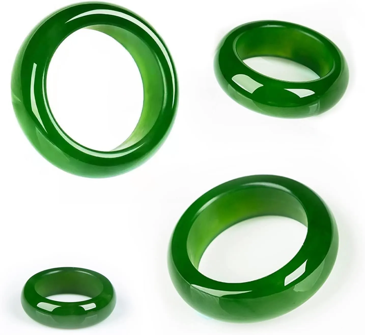 Jade Ring- Natural Green/White Hetian Jade, Green Jade Rings for Women Men, Jade Jewelry Crafts Gifts for Women(Ring Size:5-12)