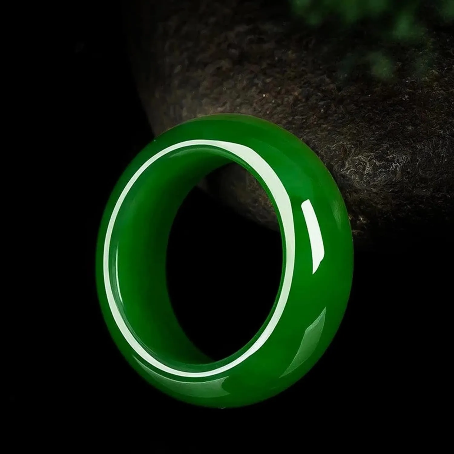 Jade Ring- Natural Green/White Hetian Jade, Green Jade Rings for Women Men, Jade Jewelry Crafts Gifts for Women(Ring Size:5-12)