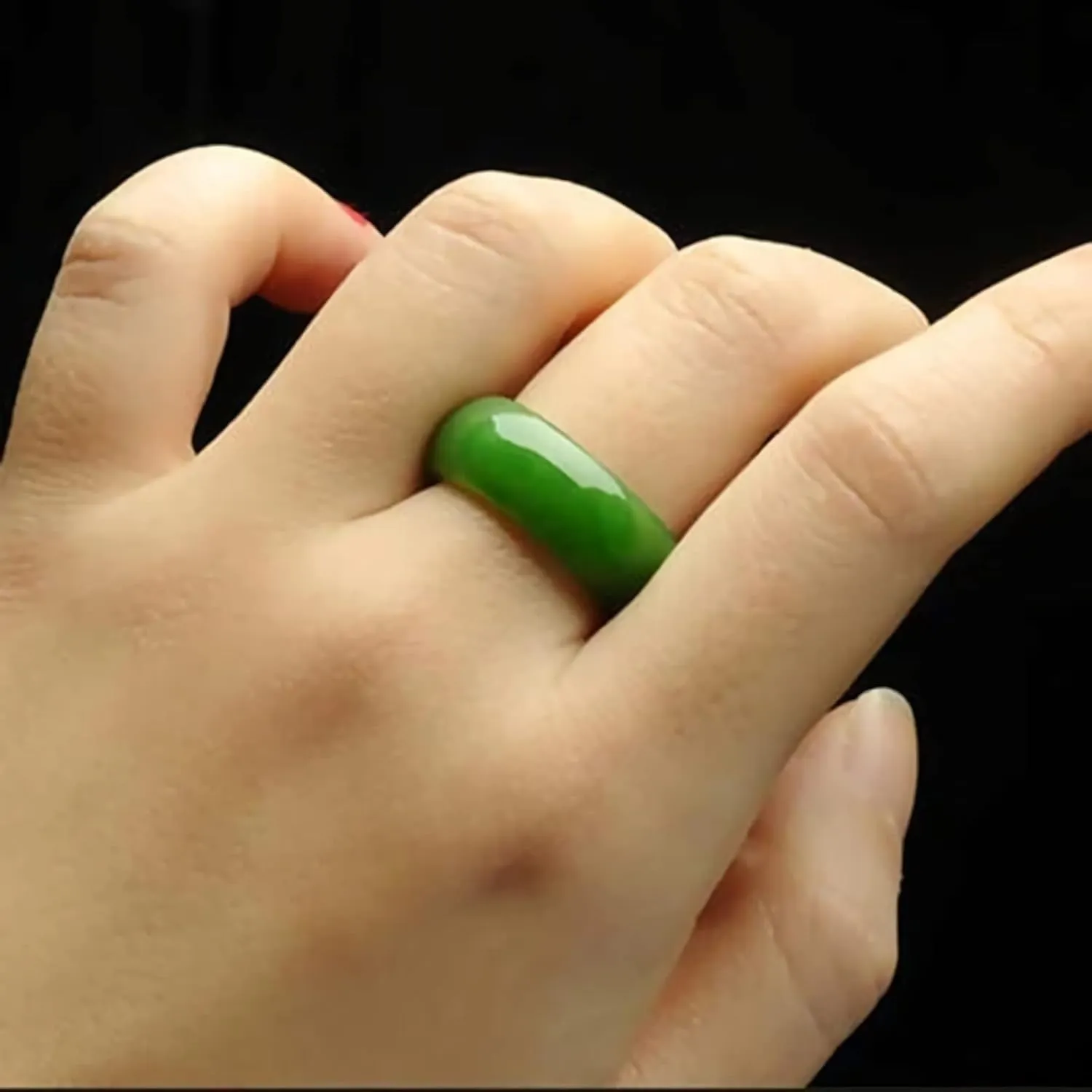 Jade Ring- Natural Green/White Hetian Jade, Green Jade Rings for Women Men, Jade Jewelry Crafts Gifts for Women(Ring Size:5-12)