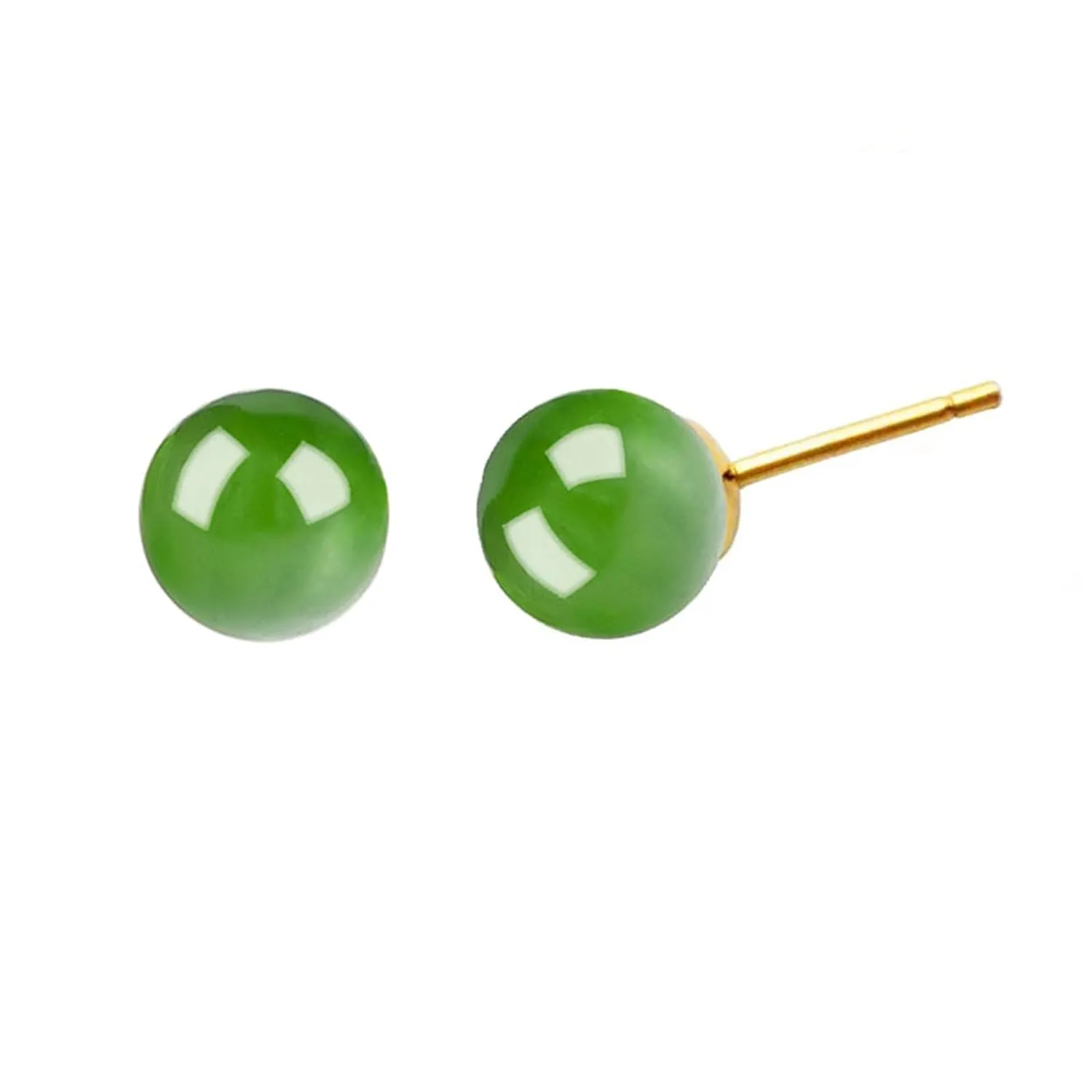 Jade Stud Earrings for Women Girls Handmade 18k Gold Post Earrings for Sensitive Ears Crystal Stud Earrings, 8mm Green Jade Earrings, Handmade Good Luck Stud Earrings Jewelry Gifts (6mm, Green)