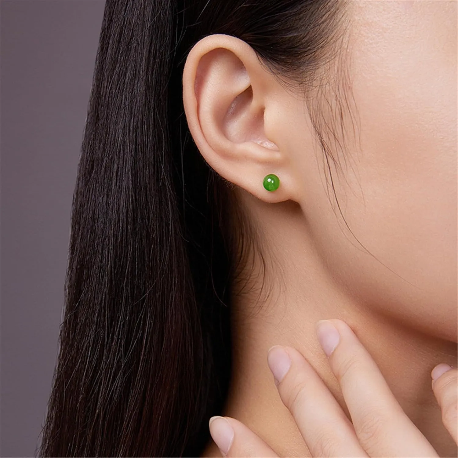 Jade Stud Earrings for Women Girls Handmade 18k Gold Post Earrings for Sensitive Ears Crystal Stud Earrings, 8mm Green Jade Earrings, Handmade Good Luck Stud Earrings Jewelry Gifts (6mm, Green)