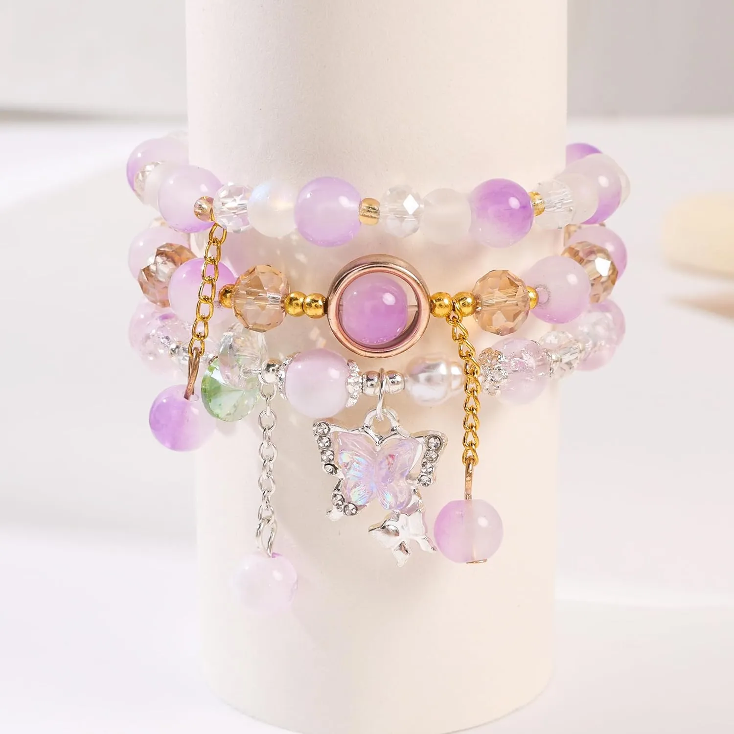 Jardme Butterfly Crystal Bracelets, Beaded Stretch Boho Bracelets, Birthday Christmas Jewelry Gifts for Women Teen
