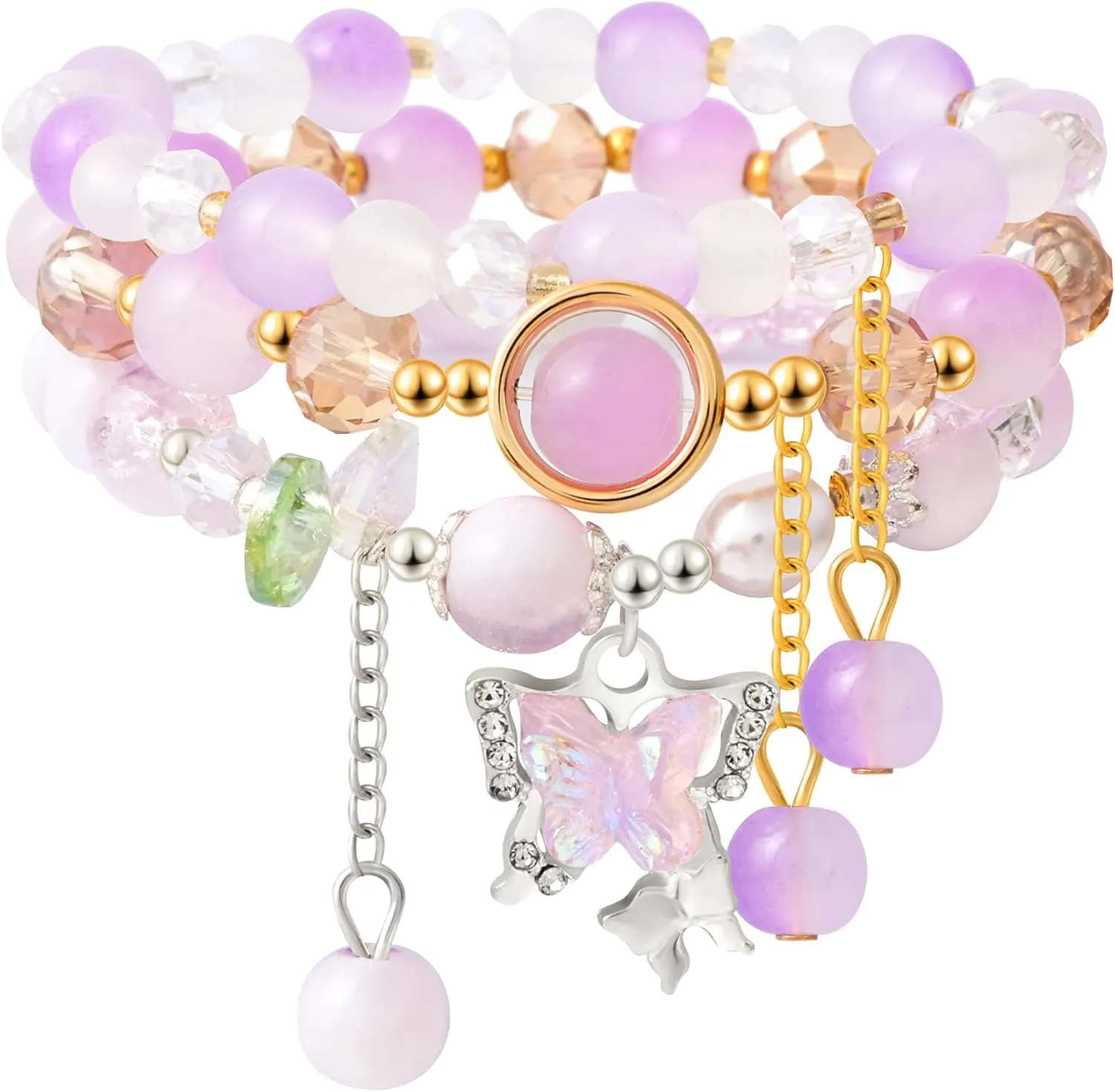 Jardme Butterfly Crystal Bracelets, Beaded Stretch Boho Bracelets, Birthday Christmas Jewelry Gifts for Women Teen