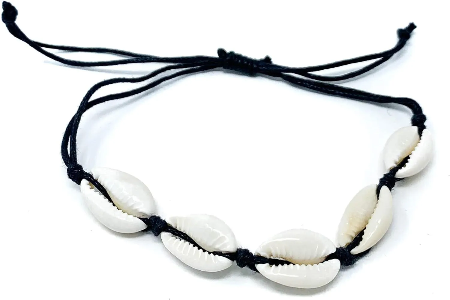 Jewelry Bracelets Cowrie shell on braided Linen cord with adjustable size drawstring