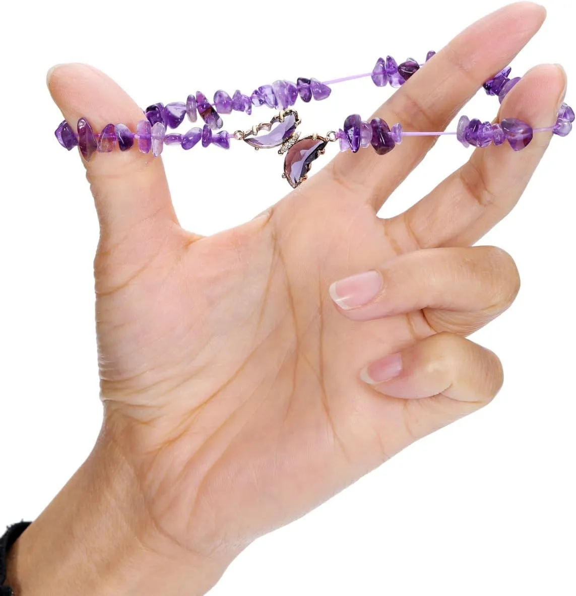 Jovivi 2Pcs Butterfly Bracelets for Women Natural Purple Amethyst Beaded Bracelets Butterfly Charms 8mm Healing Crystal Stone Bracelet Gifts for Women