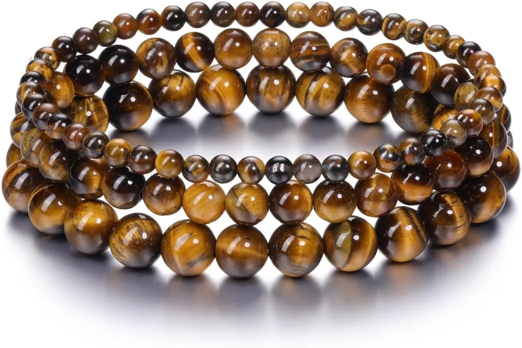 Jovivi 3pcs Crystal Beaded Bracelets for Women Men Natural Stone Bracelet Set Handmade Semi-Precious Gemstones 4mm 6mm 8mm Round Beads Yoga Bracelet Jewelry