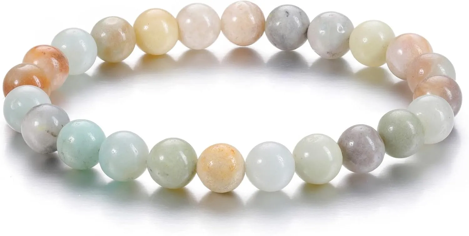 Jovivi Crystal Bracelets for Women Men - 8mm Handmade Natural Semi Precious Gemstone Beaded Bracelets, Round Stone Beads Stretch Bracelet, Healing Yoga Bracelets Jewelry Gifts