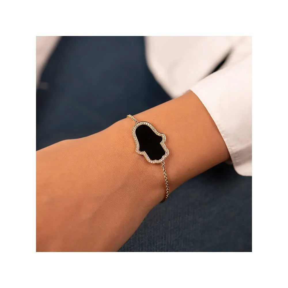 Kaj Fine Jewellery Hamsa Hand Enamel Diamond Chain Bracelet in 14KT Yellow Gold