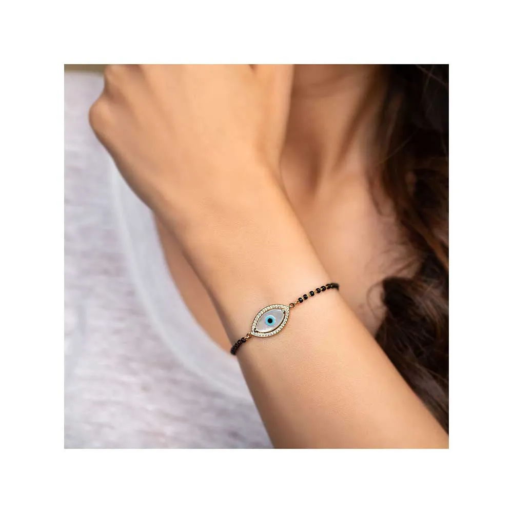 Kaj Fine Jewellery Small Marquise Evil Eye Diamond Nazar Bead Bracelet in 14KT Yellow Gold