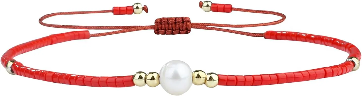 KELITCH Women Pearl Bracelets Handmade Friendship Bracelets Pearl Miyuki Beaded Strand Bracelets