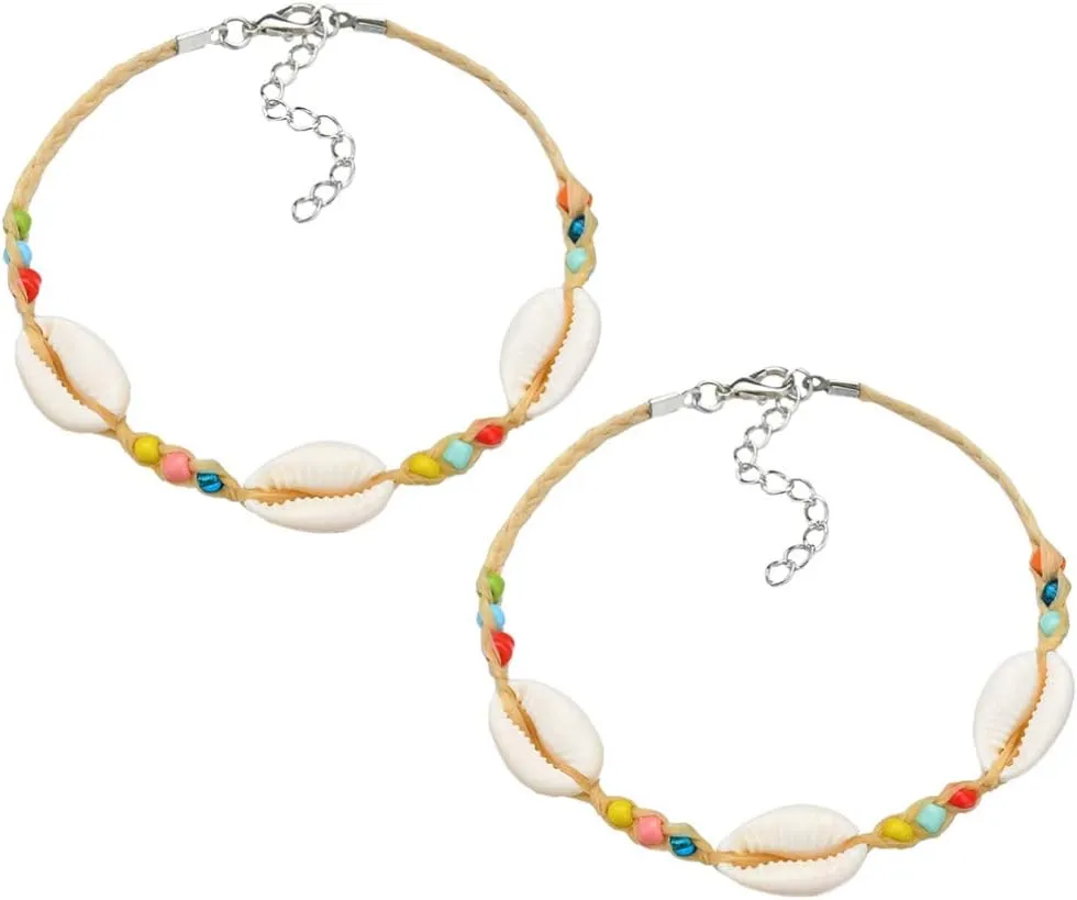 KESYOO 2pcs Shell Anklet Friendship Friendship Presents Soacebuddy Cheistmas Co Worker Presents Bohemia Beads Anklet Knitted Bracelet To Weave Decorate Ankle Chain Plastic